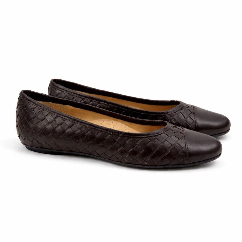 Vaneli Dark Brown Leather Ballet Flats Lattice Classic Cap Toe Size 7 Narrow
